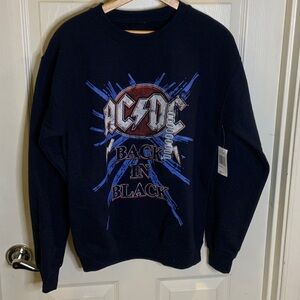 AC/DC Back In Black Men's Navy Blue Crewneck Sweater New